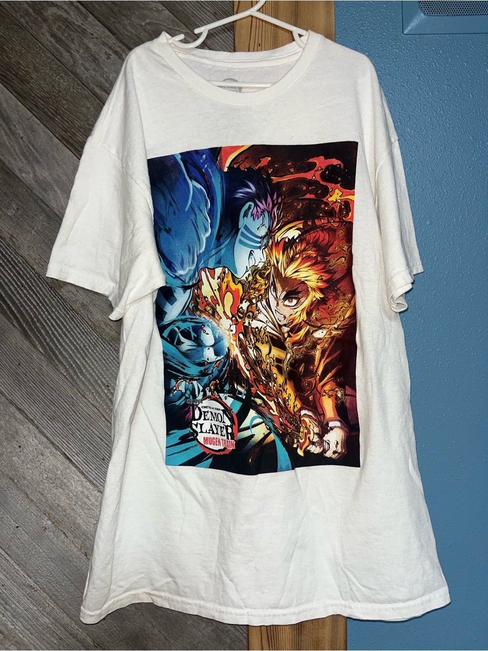 Demon Slayer Mugen Train Movie T. Men’s Medium. White Rengoku Anime Graphic T